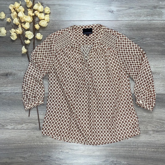 Cynthia Rowley Geometric Blouse Cream Brown M - Picture 5 of 16